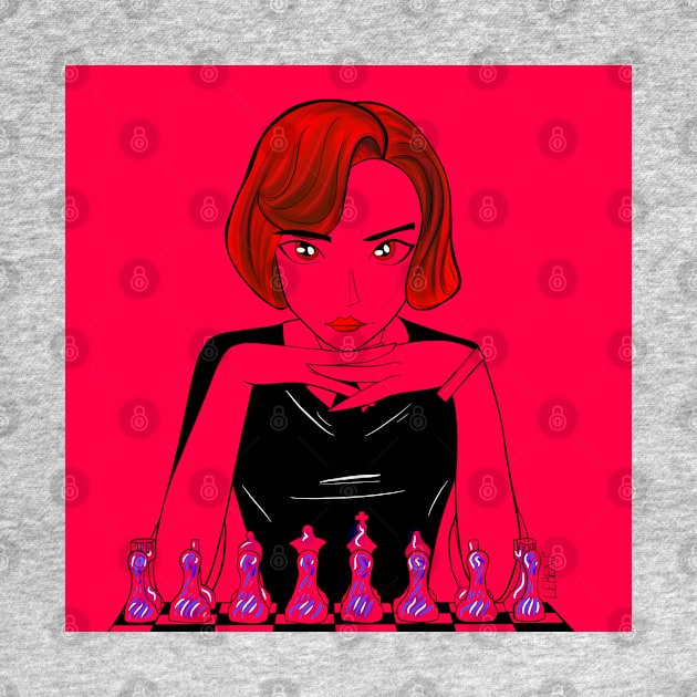 Beth the queen’s gambit in chessmaster in red room by jorge_lebeau